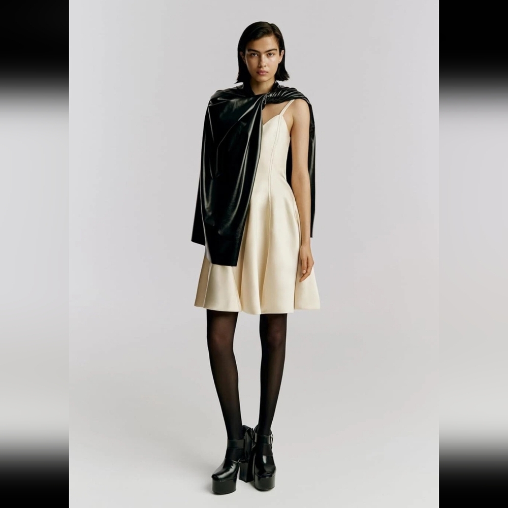 NWT Marina Moscone Mini Swing Dress in Champagne Satin Corset Slip‎ Dress Siz 10